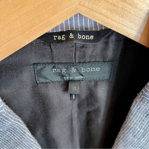Rag and Bone Blue Pinstripe Linen Blend Two Button Blazer Pockets size 4 - Picture 4 of 5